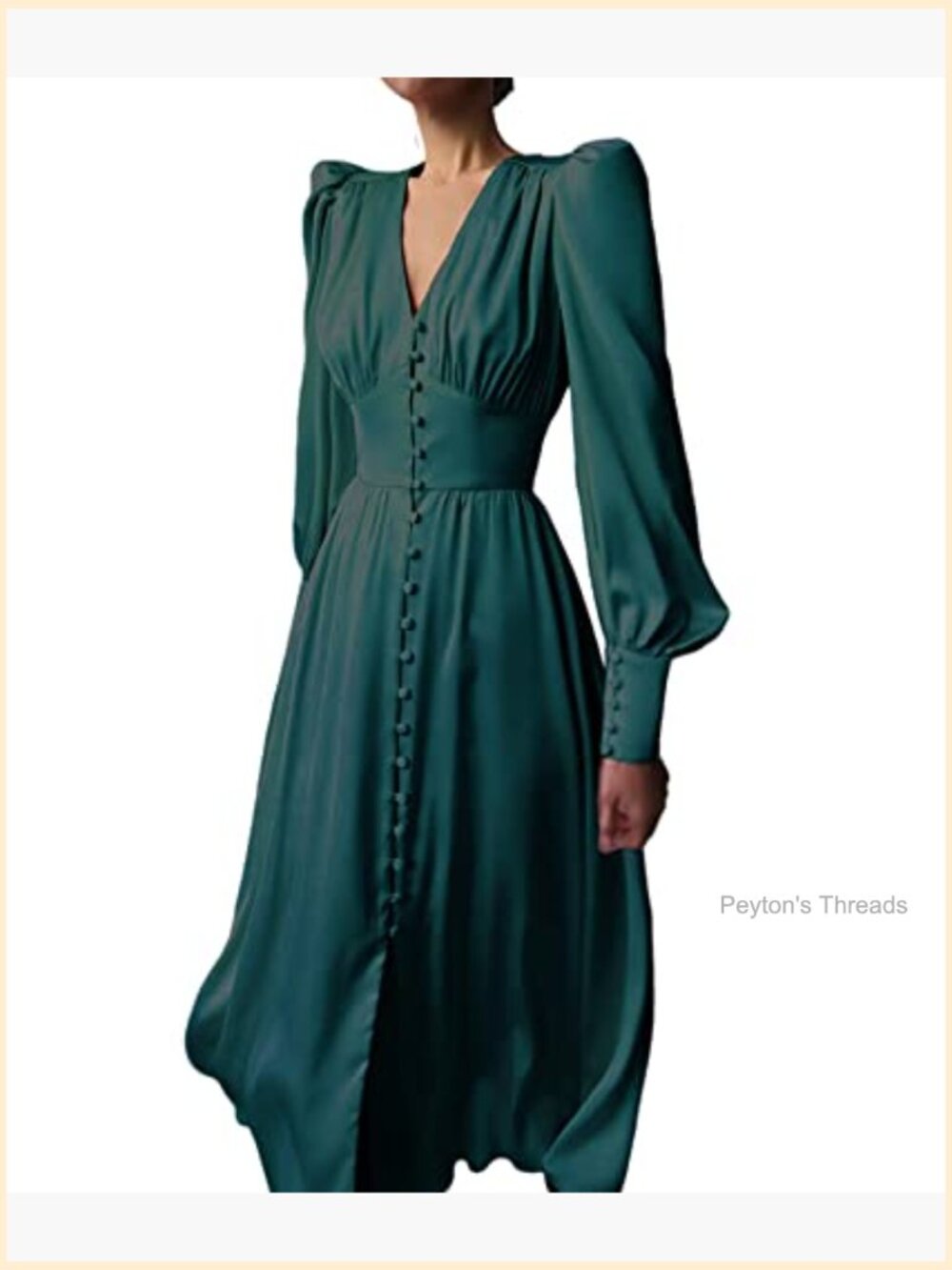 Women's Puff Sleeve Satin Maxi Dress Long Lantern Sleeve Button Down Ruffle - Picture 2 of 5